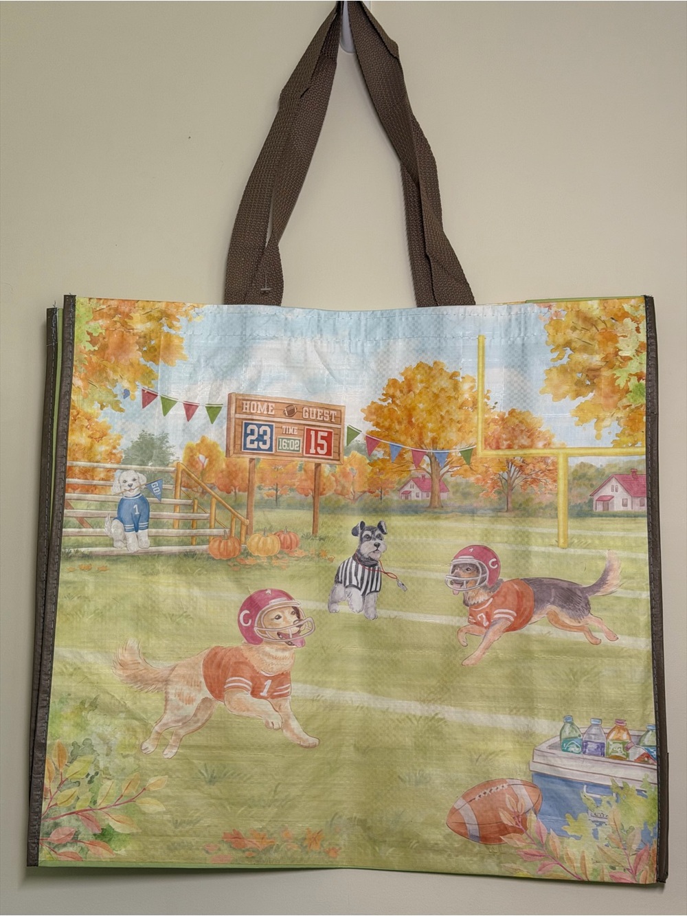 Fall Tote Bag Set Dogs Playing Football 🏈 Cats Picking Apples 🍎 Reusable Bag - Picture 3 of 3